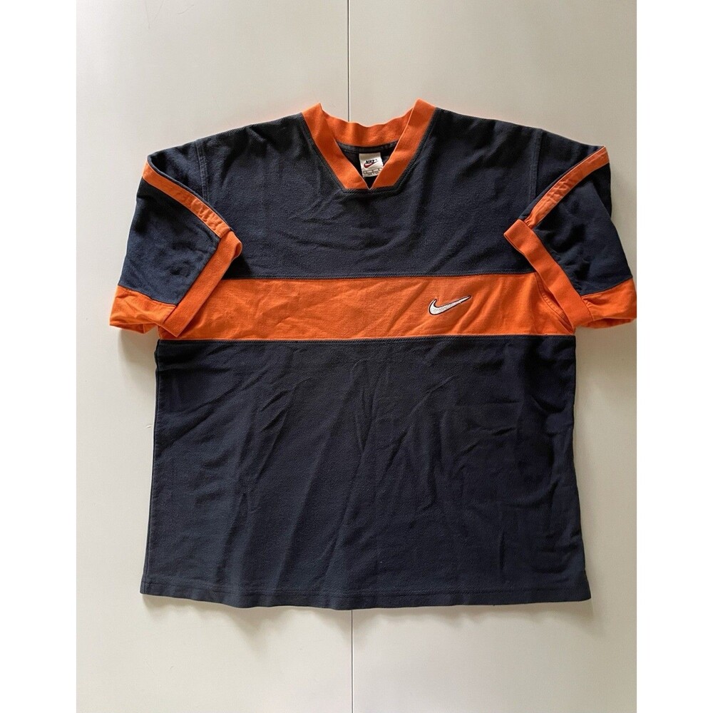 Large Vintage 90’s Nike Double-Sided Embroidered Swoosh Cotton V-Neck Shirt